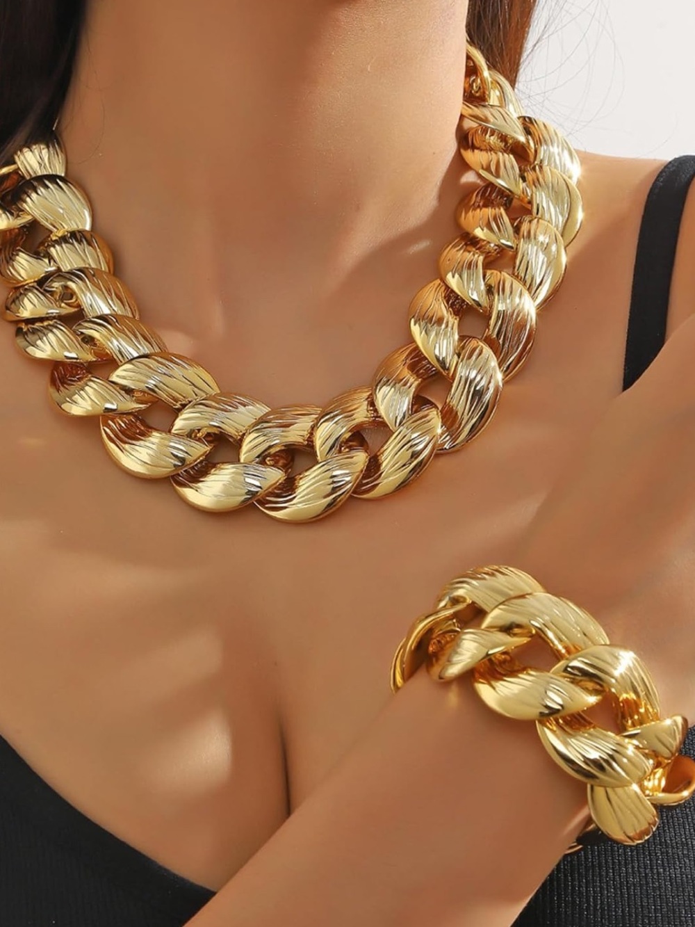 Gold-Tone Chunky Curb Necklace and Bracelet Set